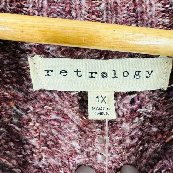 Retrology Purple Chunky Knit Asymmetric Neck Pullover Sweater Plus Size 1X NWT - Picture 3 of 8